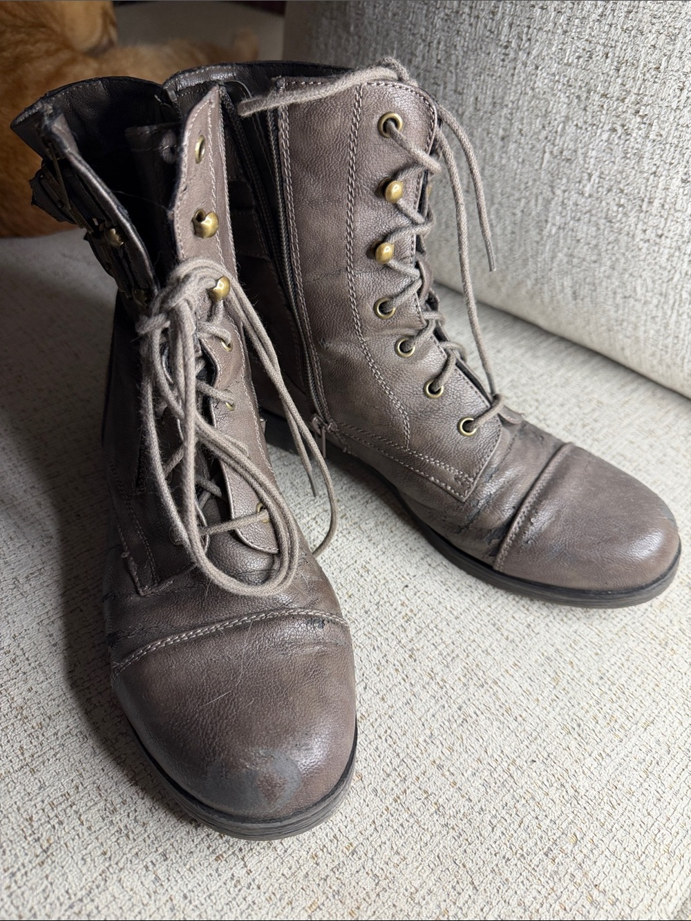 Madeline Lace-Up Combat Boots in Taupe Gray